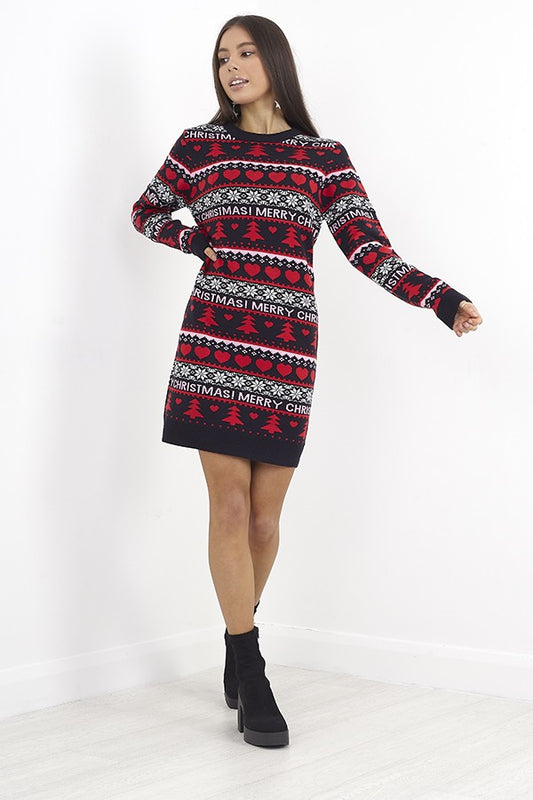 Merry Christmas Fairisle Jacquard Design Jumper Dress