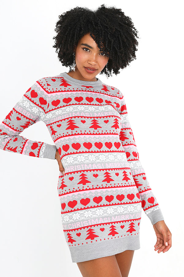 Fairisle Jacquard Merry Christmas Design Jumper Dress