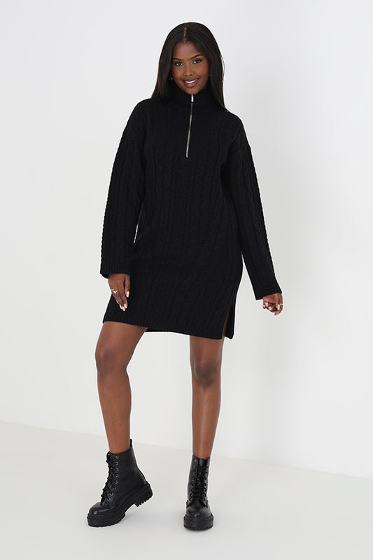 Half Zip Cable Knit Dress