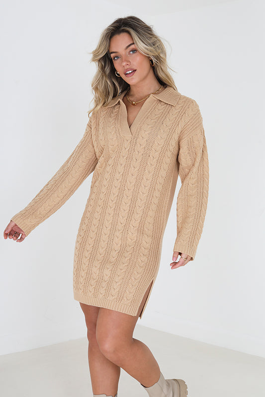 Polo Neck Cable Dress