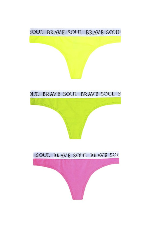 Three Pack Neon Branded Waistband Thongs