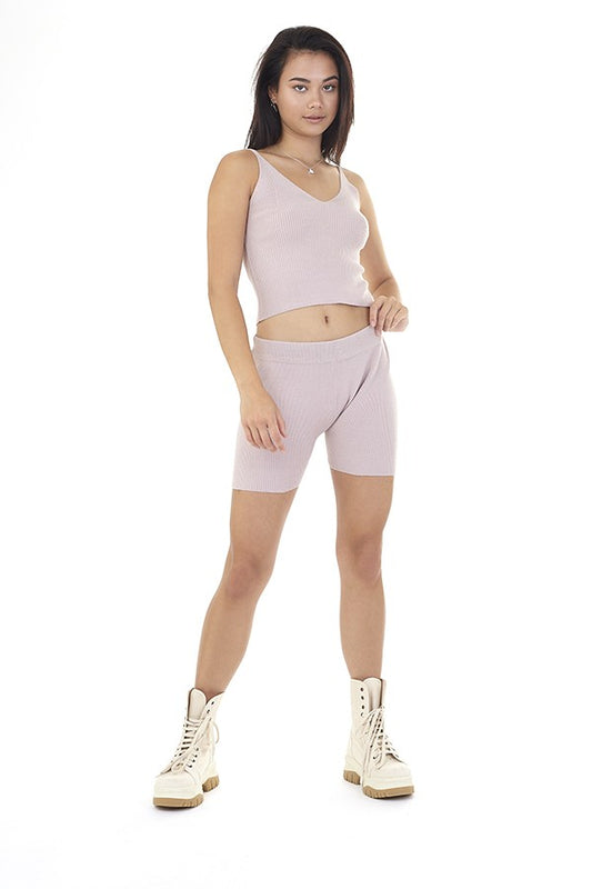 Plain Ribbed Knitted Shorts