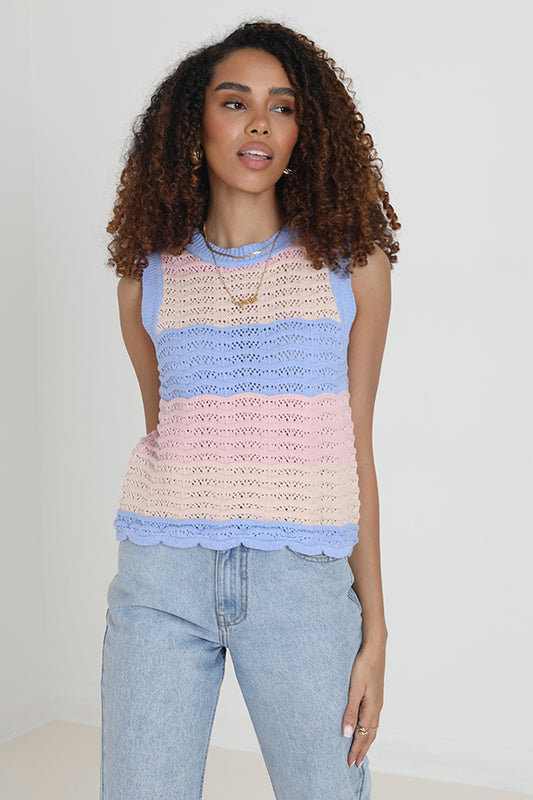 Multi Coloured Striped Sleeveless Knitted Vest