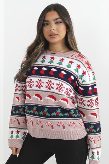 Fairisle Stripe Design Oversized Christmas Jumper