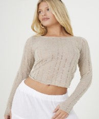 Brave Soul Textured Mesh Long Sleeve Top
