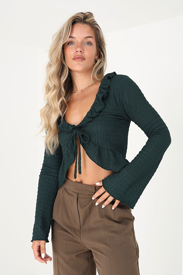 Long Sleeve Textured Frill Top