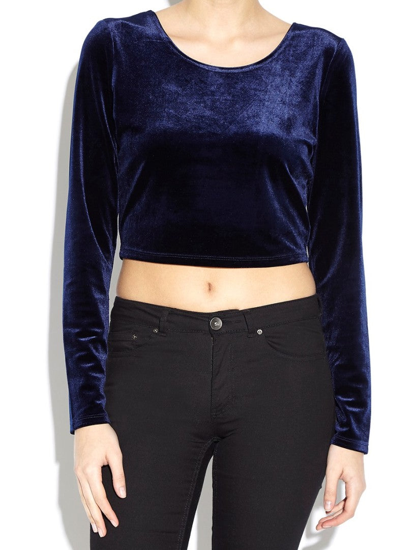 Divina Round Neck Velvet Crop Top