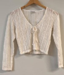 Brave Soul Tie Front Textured Mesh Long Sleeve Top