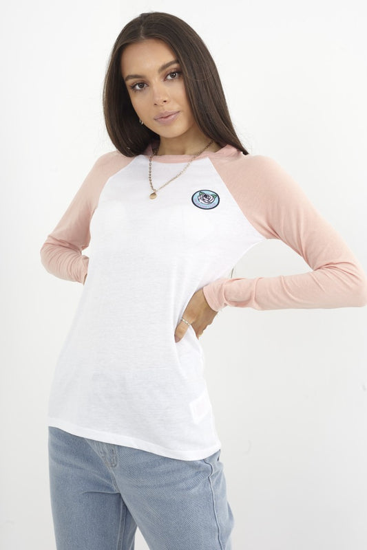 Raglan Sleeve Embroidered Patch Detail Top