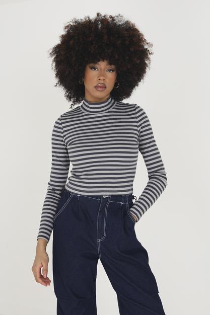 Brave Soul Long Sleeve Striped Turtle Neck Top