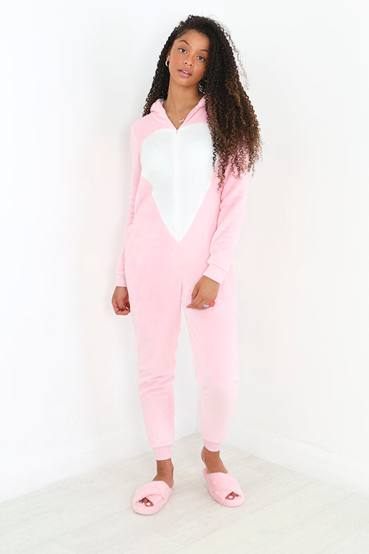 Pink And White Novelty Hooded Bunny Onesie