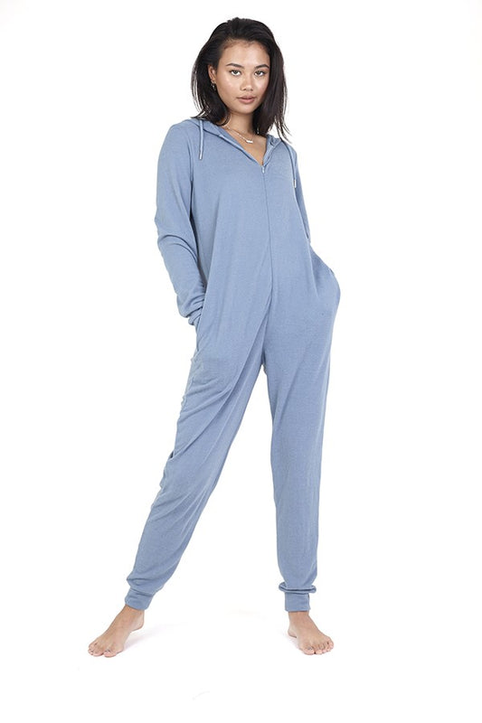 Blue Slim Fitting Zip Through Onesie