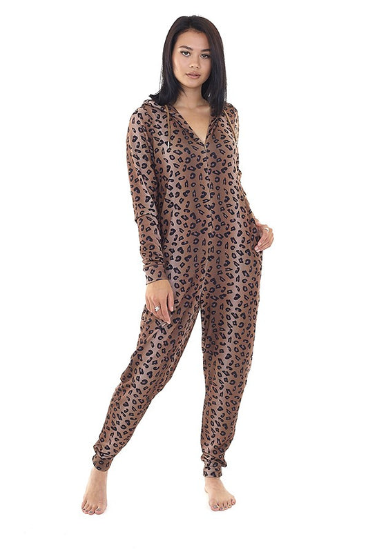 Leopard Print Ear Detail Slim Fitting Onesie