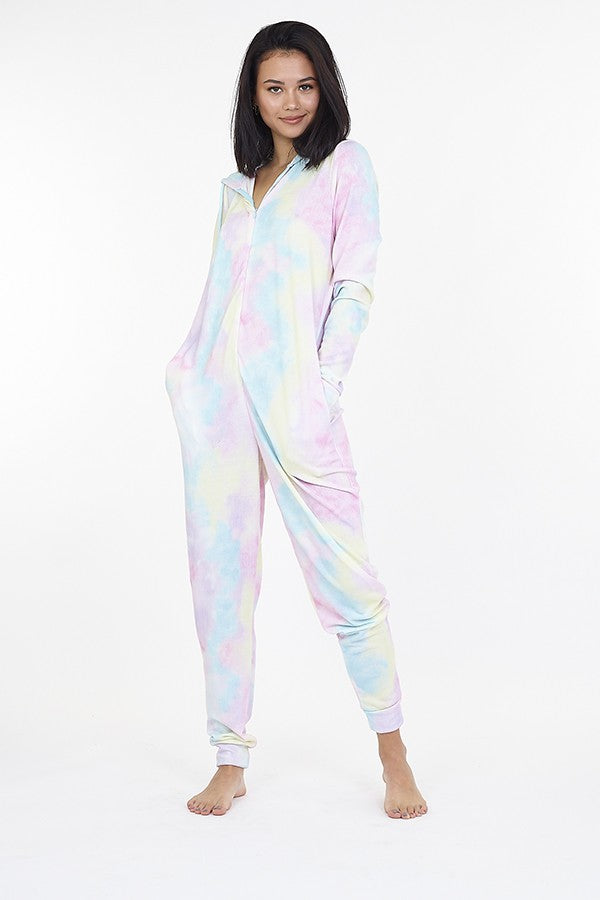 Tie Dye Slim Fitting Embroidered Detail Onesie