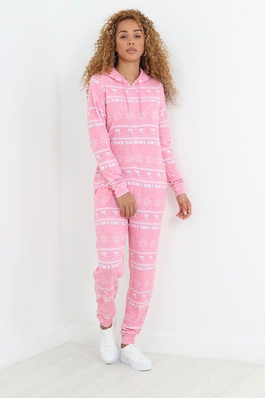 Pink Christmas Ski Fairisle Print Onesie