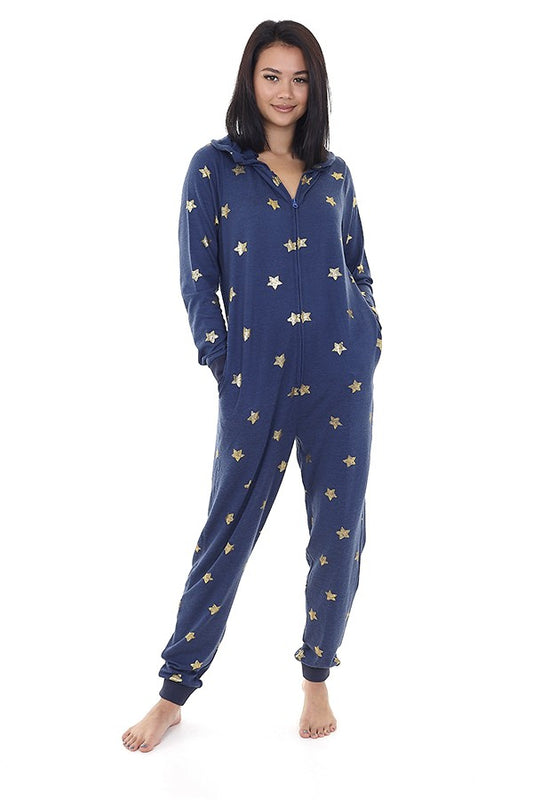 Star Print Hooded Long Sleeve Onesie