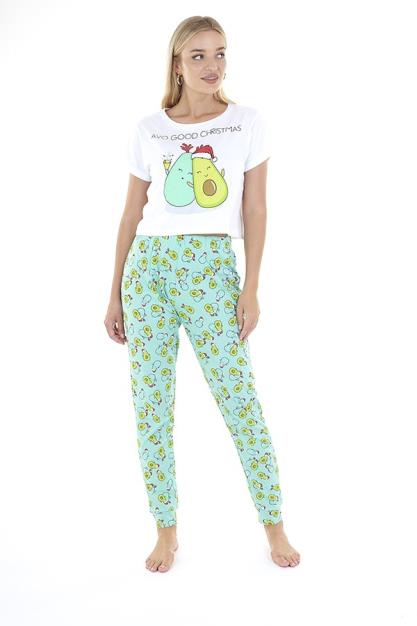 Christmas Avocado Slogan Print Pyjama Set
