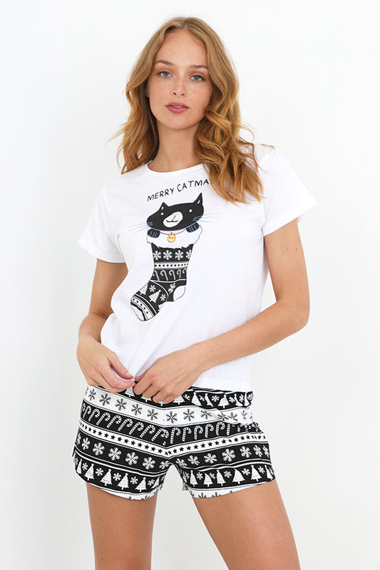 Christmas Fairisle Merry Catmas Print Pyjama Set
