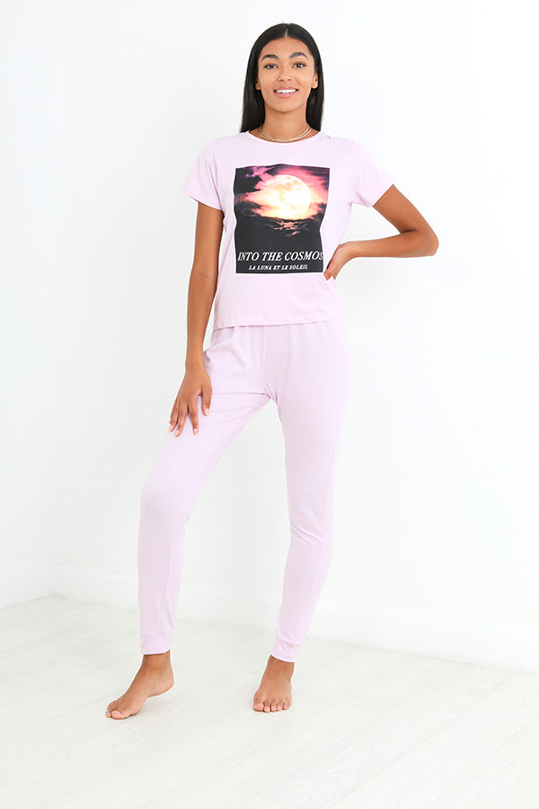 Lilac 'Into The Cosmos' Print Jersey Pyjama Set