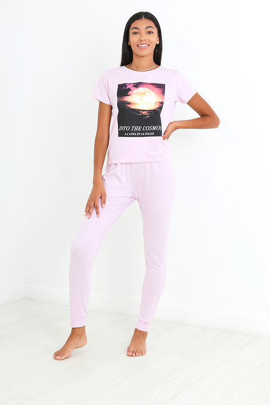 Lilac 'Into The Cosmos' Print Jersey Pyjama Set
