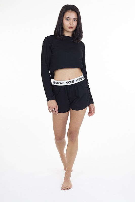 Weekend Mode Slogan Tee And Short Lounge Set