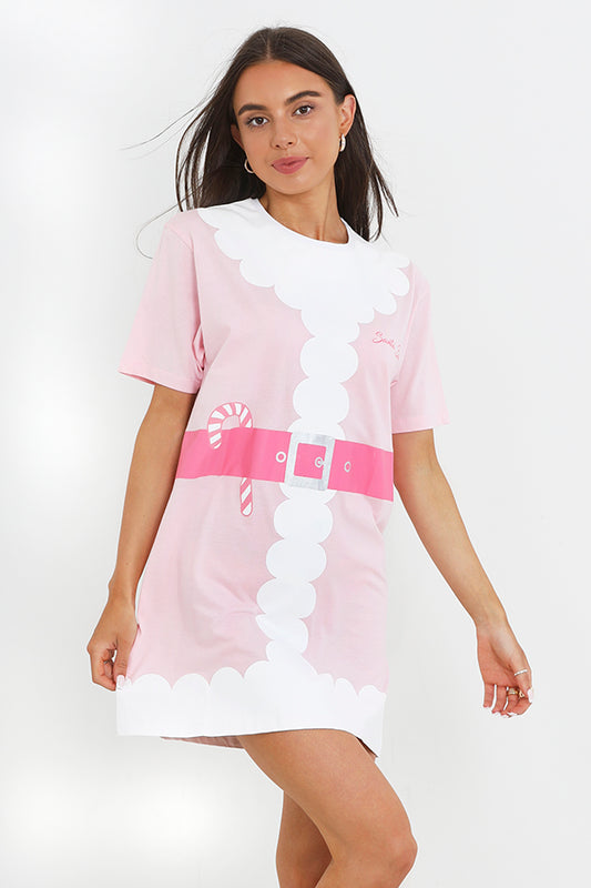 Pink Mrs Claus Christmas Print Nightie