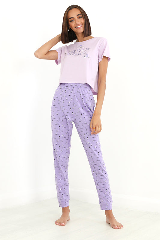 Purple 'See You In Savasana' Print Jersey Pyjama Set