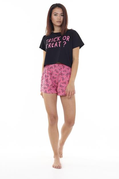 Trick Or Treat Slogan Print Halloween Pyjama Set