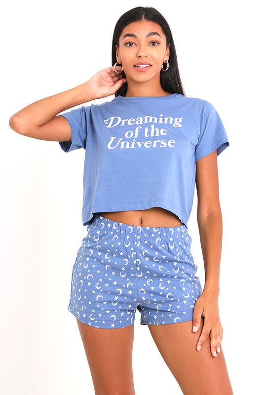 Blue 'Dreaming Of The Universe' Short Pyjama Set