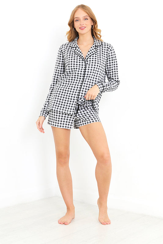 Gingham Print Shirt And Shorts Jersey Pyjama Set