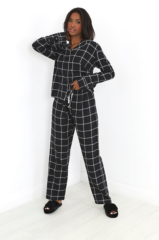 Grid Print Button Through Woven Pyjama Set