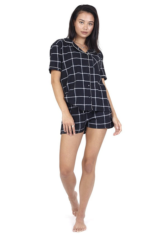 Check Button Shirt And Shorts Pyjamam Set