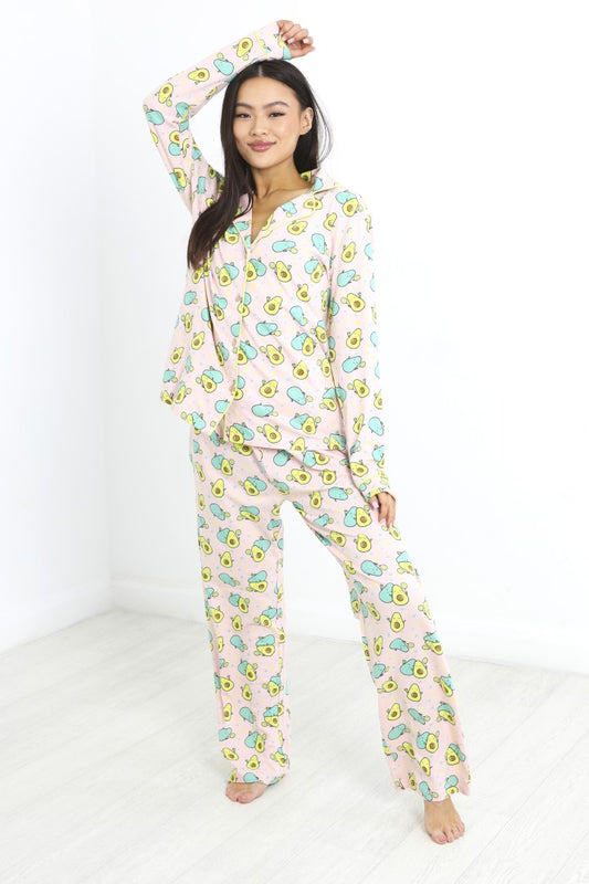 Peach Avocado Print Long Sleeve Jersey Pyjama Set