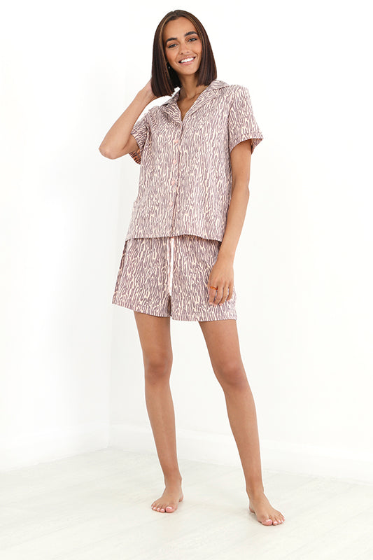Peach Zebra Print Shirt And Shorts Jersey Pyjama Set