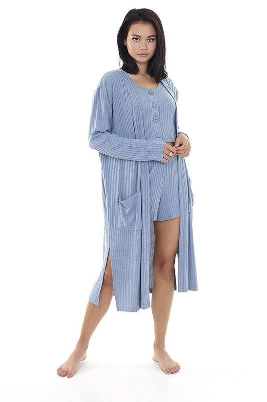 Ribbed Blue Oversized Lounge Cardigan