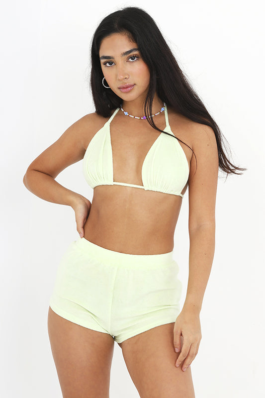 Mint Towelling Bralette And Shorts Lounge Set