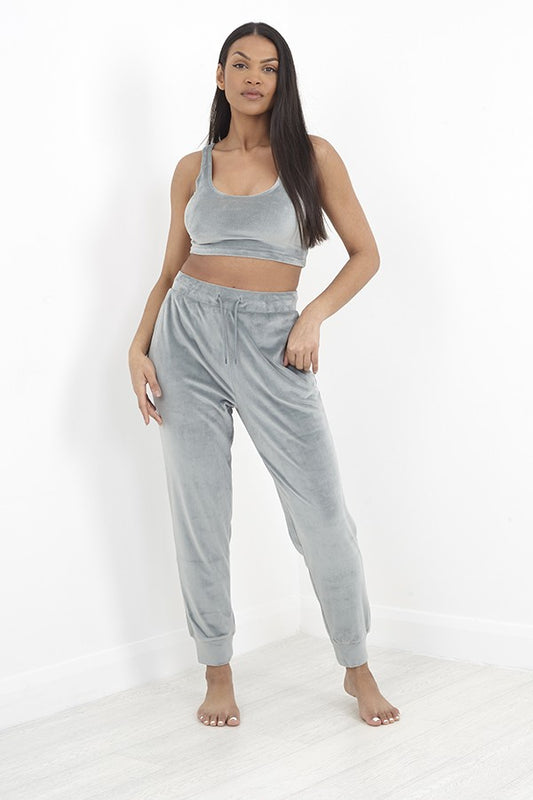 Velour Cropped Vest Top And Joggers Lounge Set