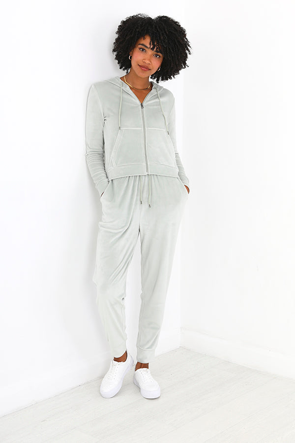 Sage Green Hoodie And Joggers Velour Lounge Set