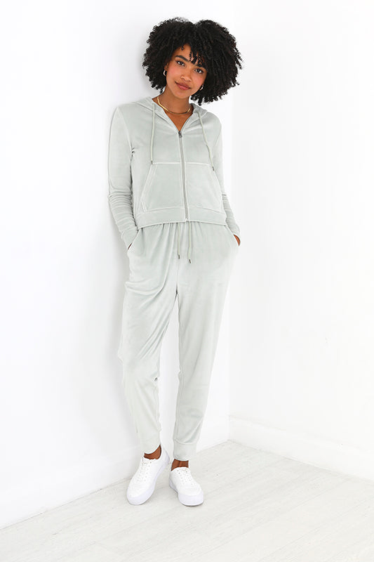 Sage Green Hoodie And Joggers Velour Lounge Set