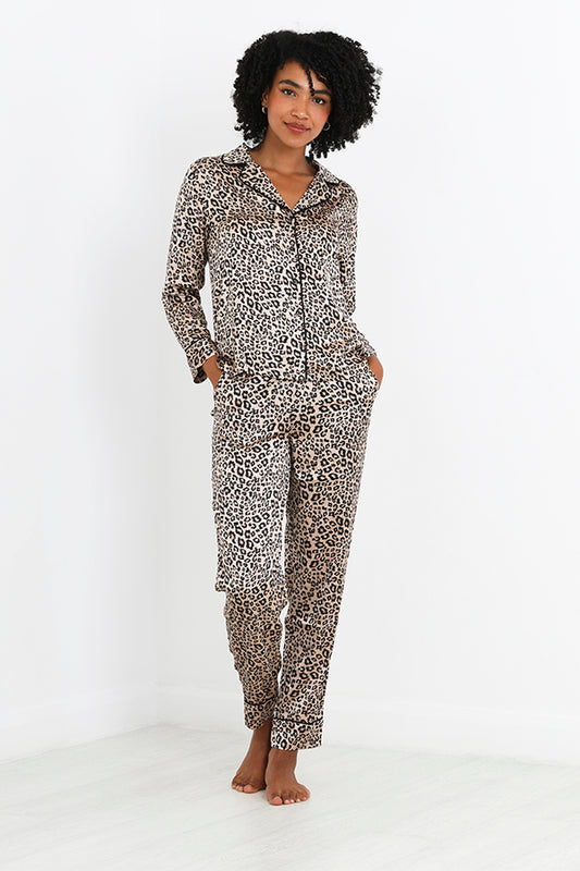 Animal Print Satin Full Length Pyjama Set