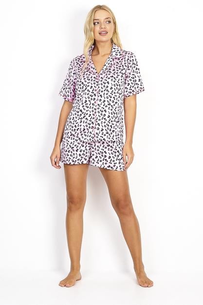 Neon Pink Leopard Print Satin Pyjama Set