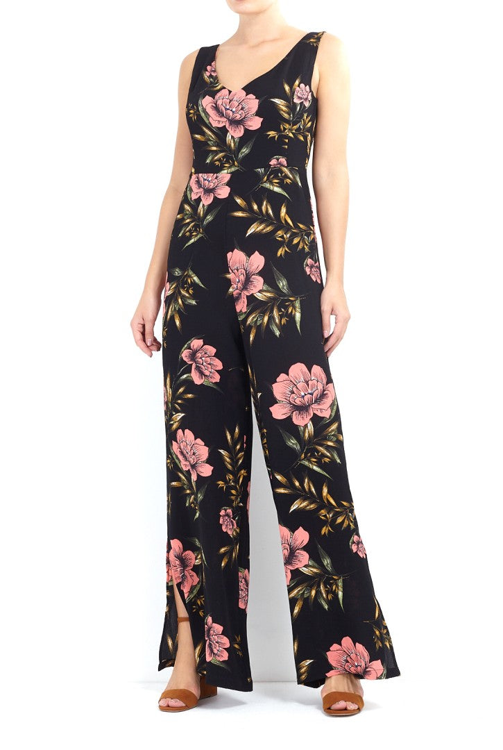 Sleeveless Floral Print V-Neck Jumpsuit