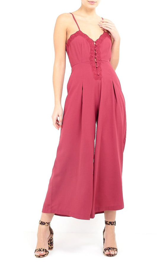 Lace Detail Wide Leg Cranberry Jumpsuit