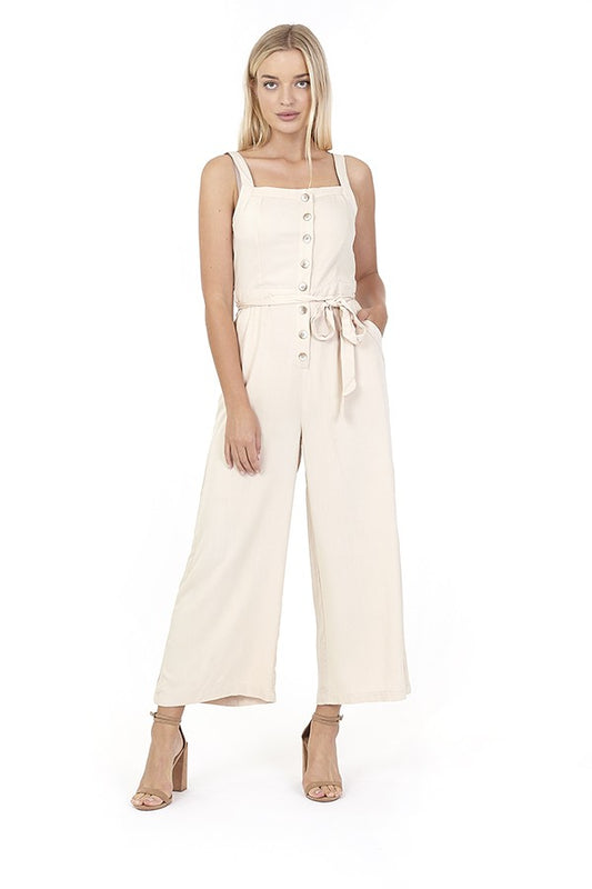 Strappy Button Up Wide Leg Jumpsuit