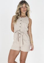 Brave Soul Sleeveless Button Front Belted Playsuit