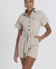 Brave Soul Short Sleeve Button Front Belted Playsuit