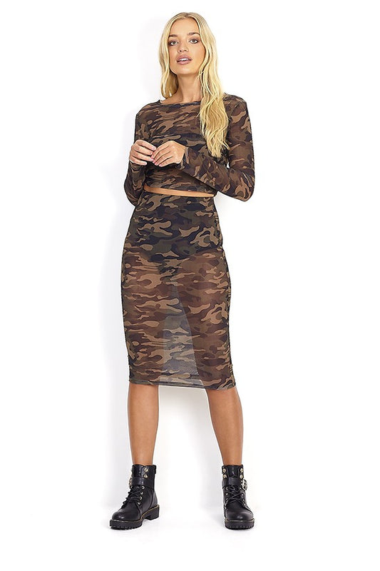 Claire Camo Print Mesh Co-Ord Set