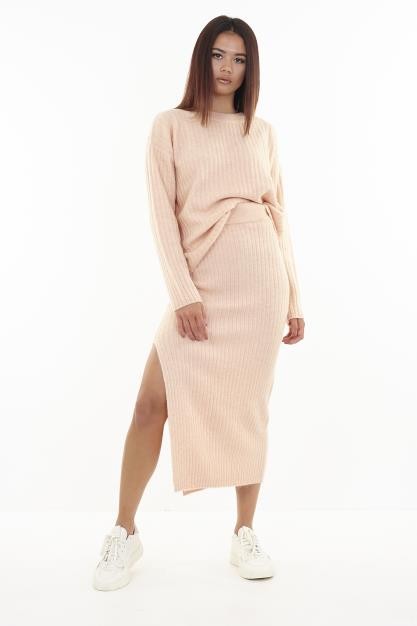 Blush Tpiece Jumper And Skirt Knitted Set