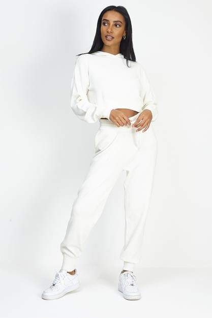 White Knitted Hoodie And Jogging Bottom Co-Ord