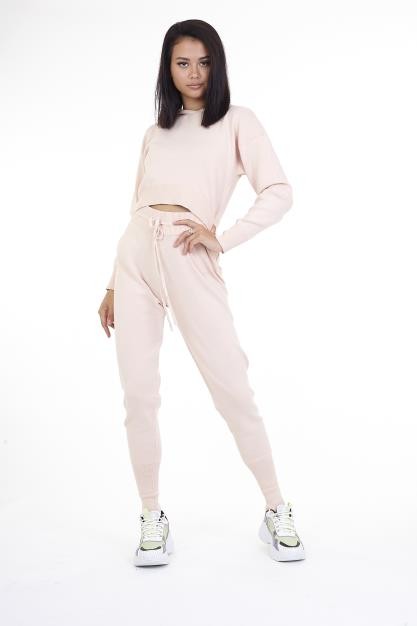 Blush Knitted Hoodie And Jogging Bottom Co-Ord
